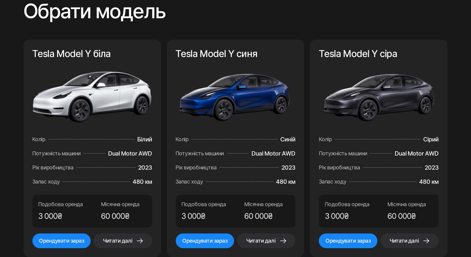 Вибір моделі й кольору автомобіля