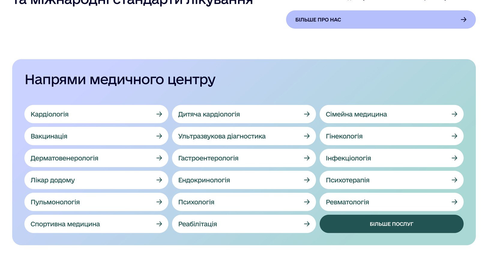 Каталог напрямів медцентру