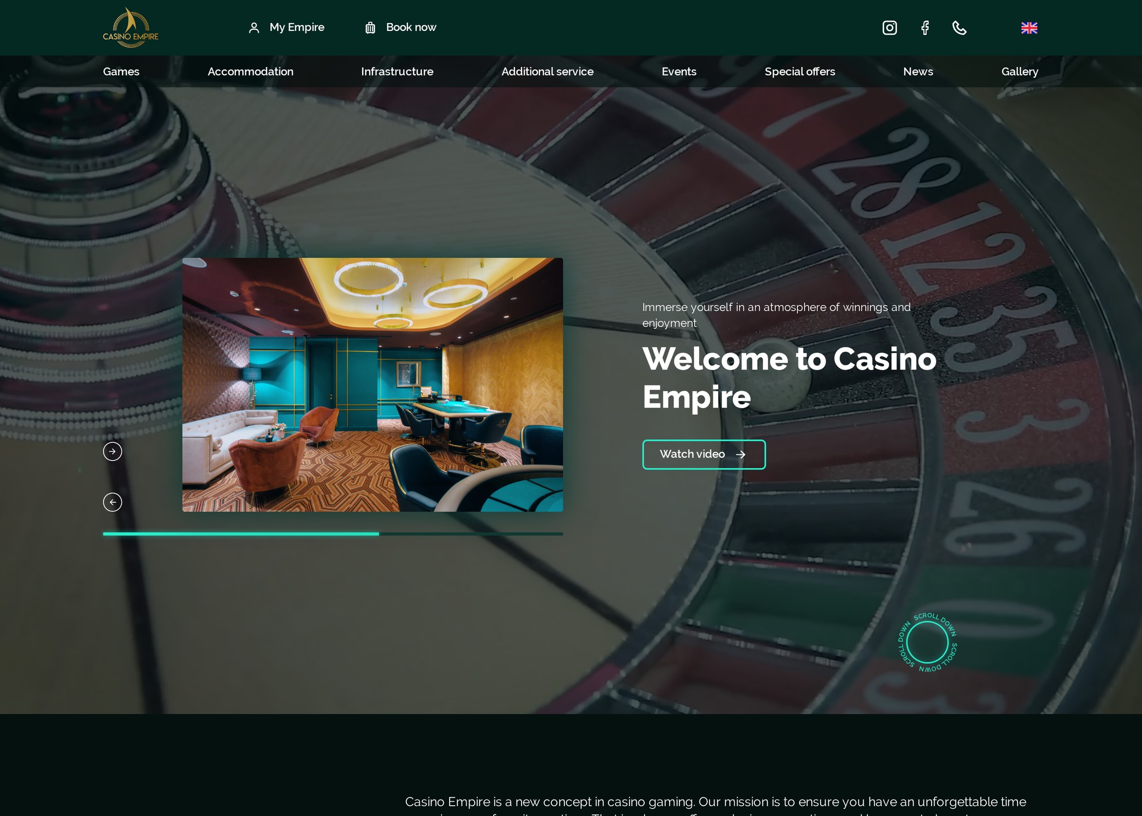 Первый экран сайта Casino Empire