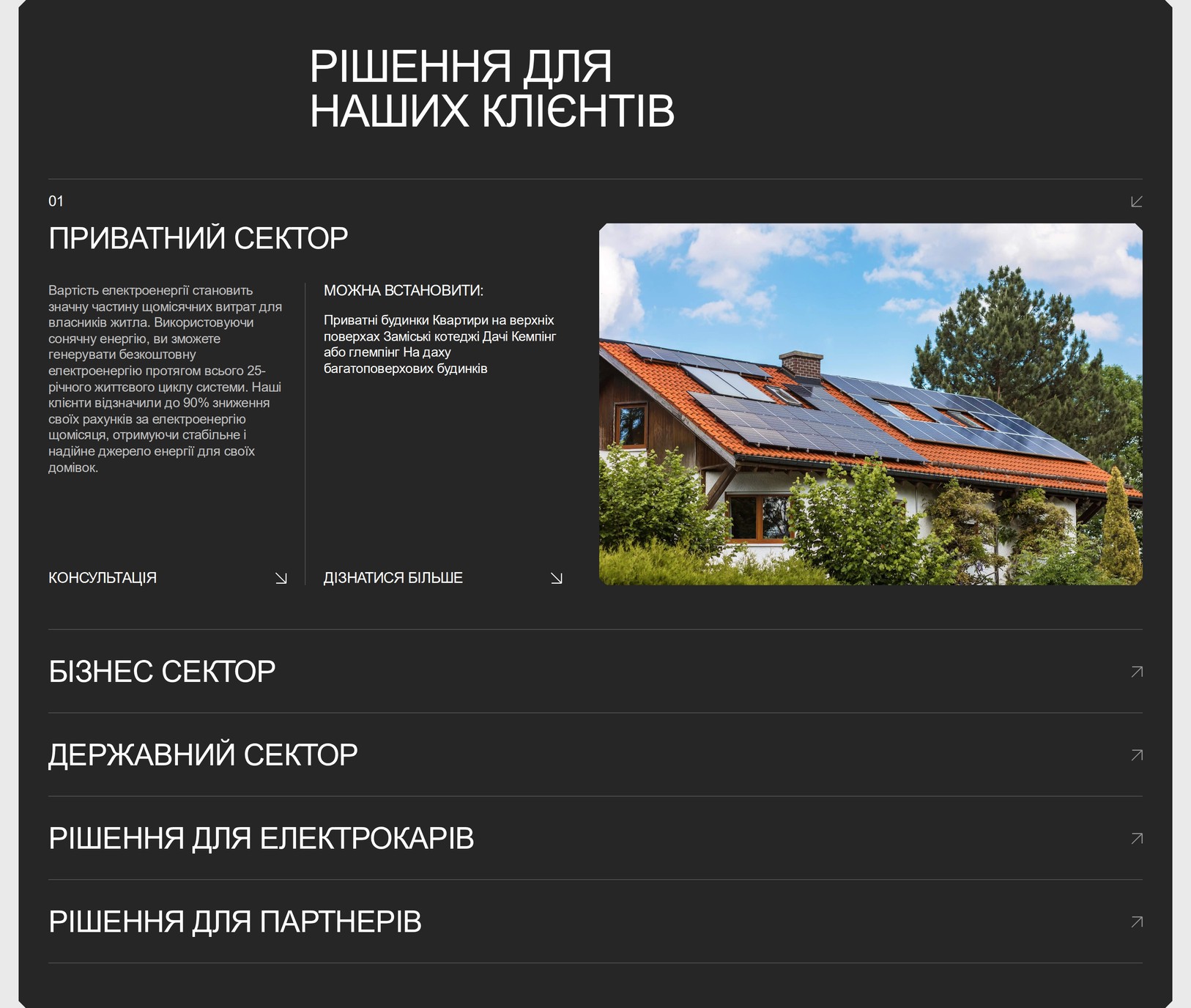 Рішення за секторами на головній