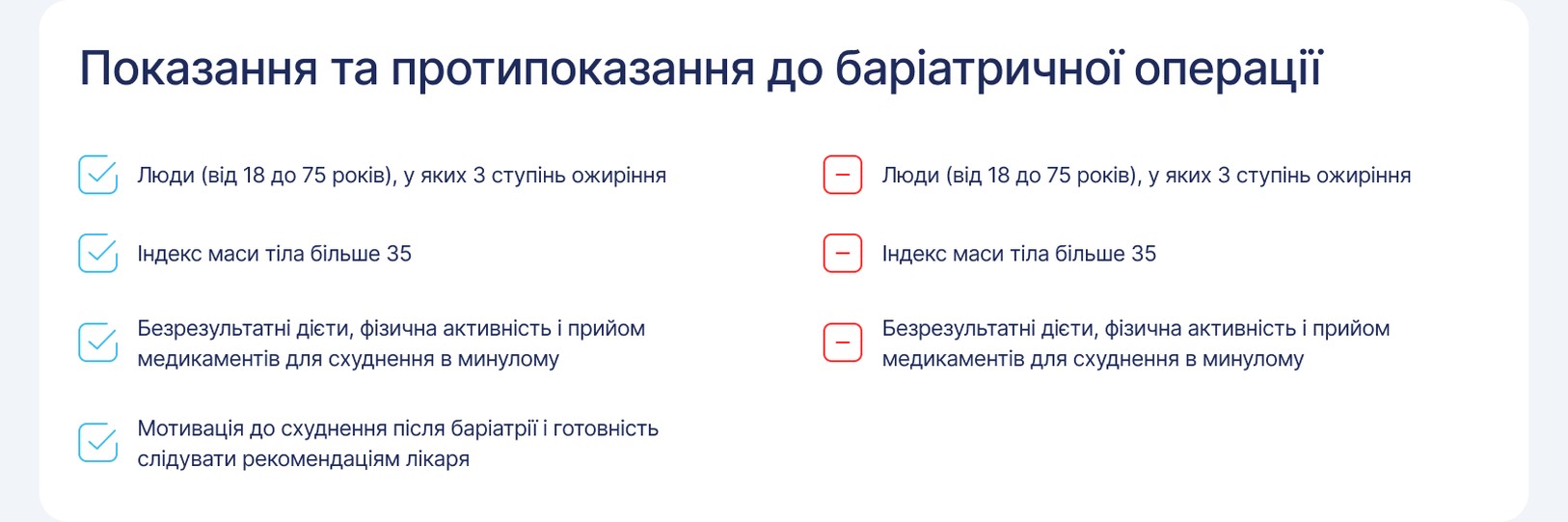 Показания и противопоказания к операции