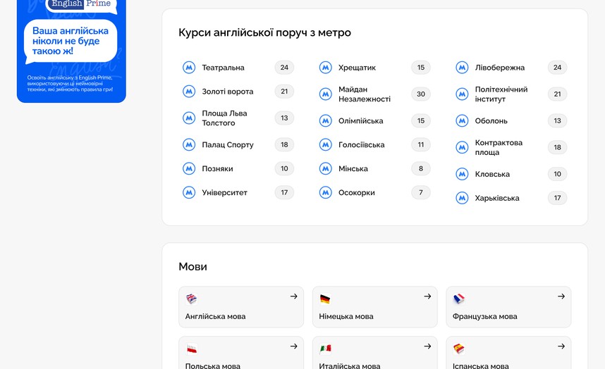 Курси біля метро і мови