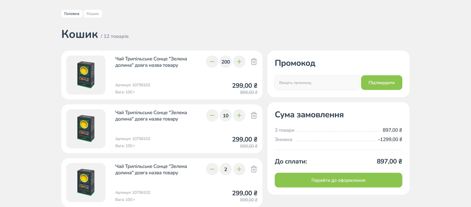 Корзина с промокодом