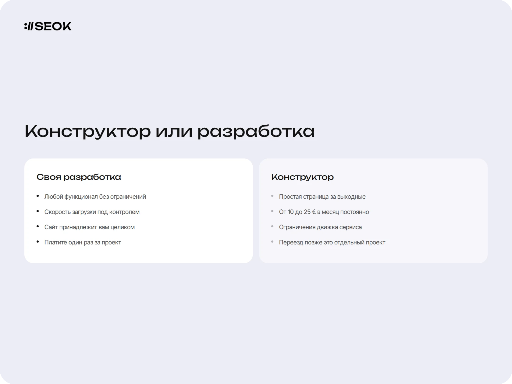 Сравнение конструктора и собственной разработки