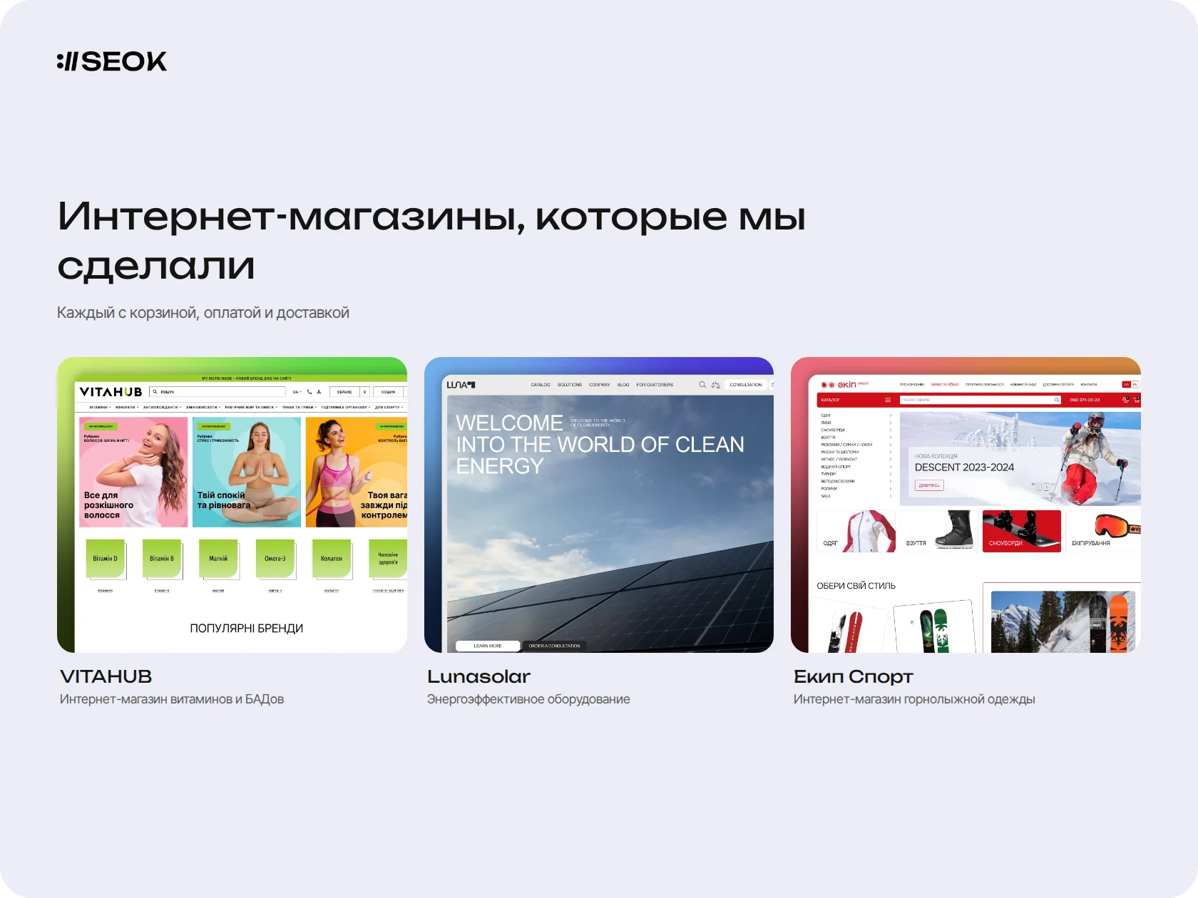 Примеры интернет-магазинов из портфолио SEOK